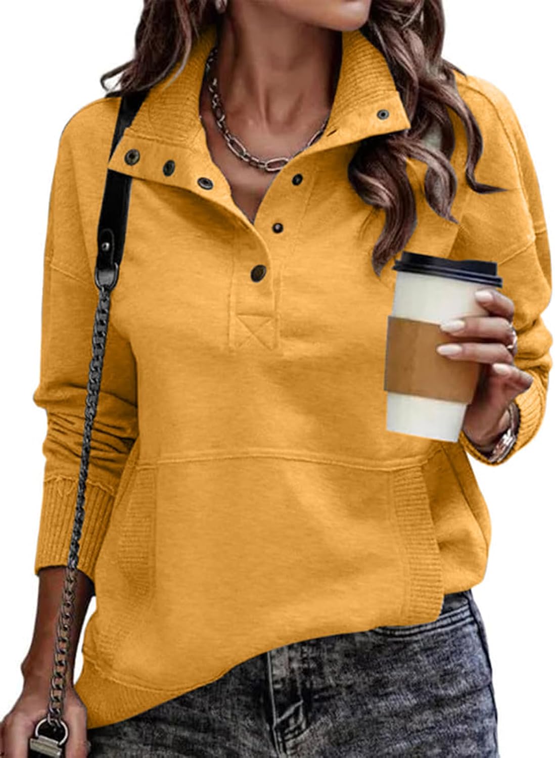Lennox Women's Henley Sweatshirt – V-Neckline, Ribbed Texture & Comfortable Fit