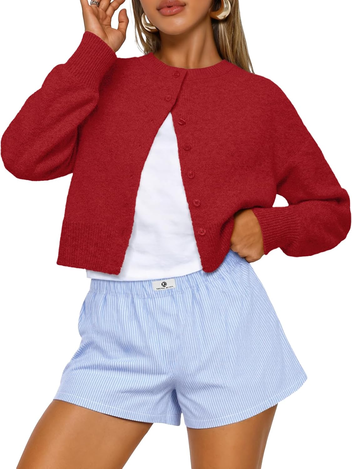 Elspeth Women's Cropped Knit Cardigan – Dropped-Shoulder Design, Boxy Fit & Plush Knit