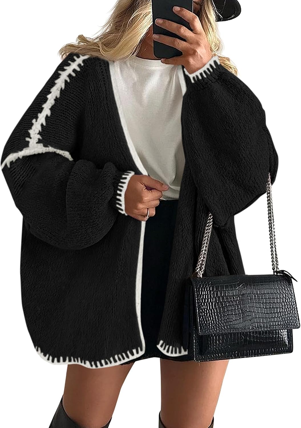 Nerys Women's Oversized Cardigan – Open-Front Design, Balloon Sleeves & Longline Fit