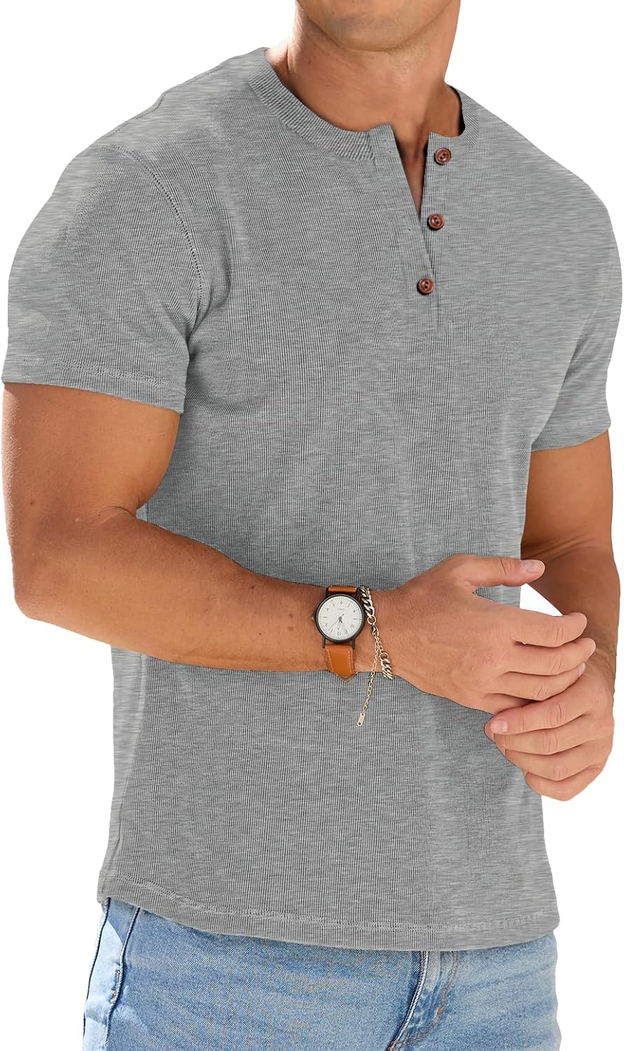 Hollis Men's Henley T-Shirt – Short-Sleeve Design, Button Neck & Tailored Fit