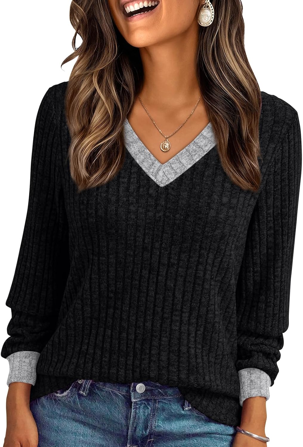 Zephyr Women's V-Neckline Sweater – Full-Length Sleeves, Lightweight Knit & Relaxed Relaxed Silhouette