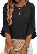Garrick Women's Ruffle Trim Top – Round Neckline, 3/4 Sleeves & Easy Fit