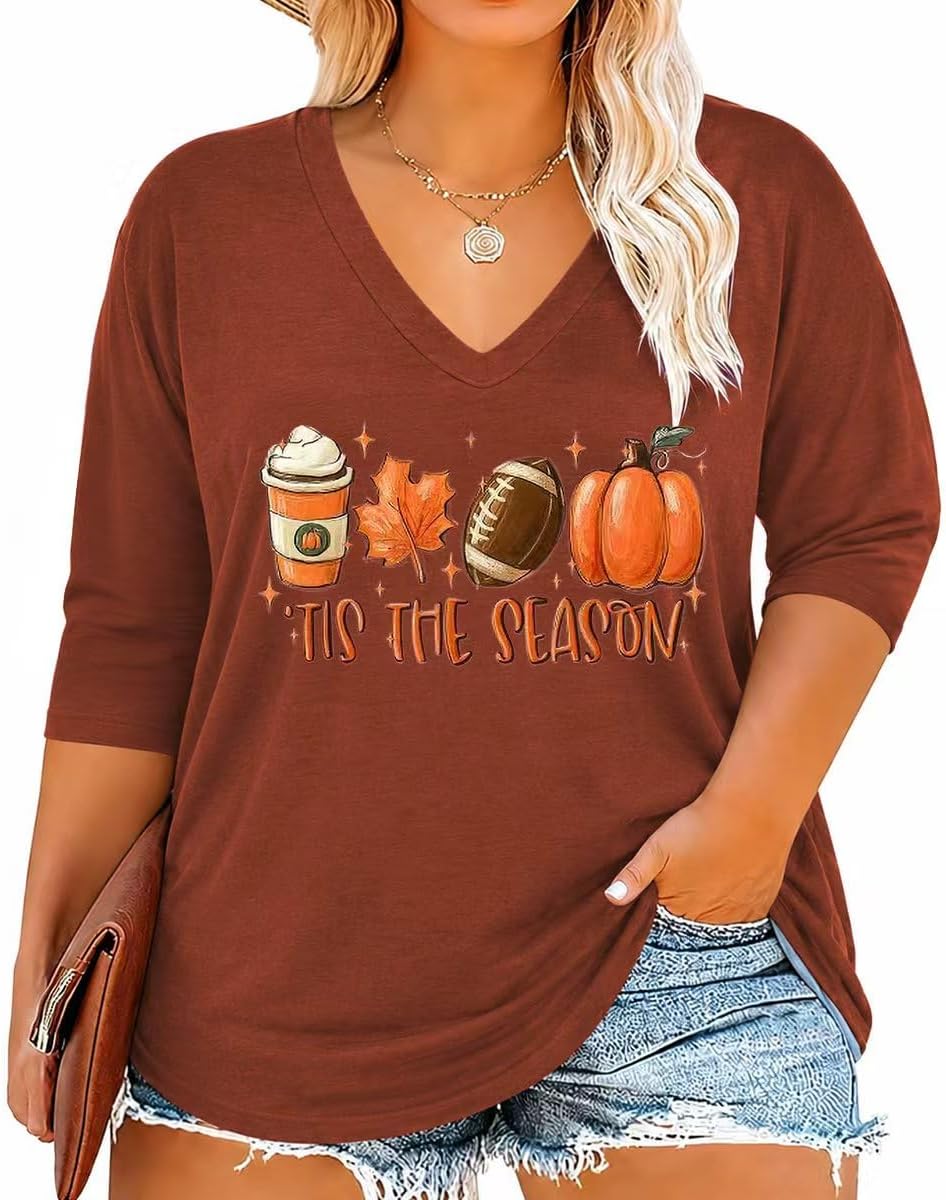 Winslet Women's V-Neckline Top – 3/4 Sleeves, Printed Design & Relaxed Plus-Size Fit