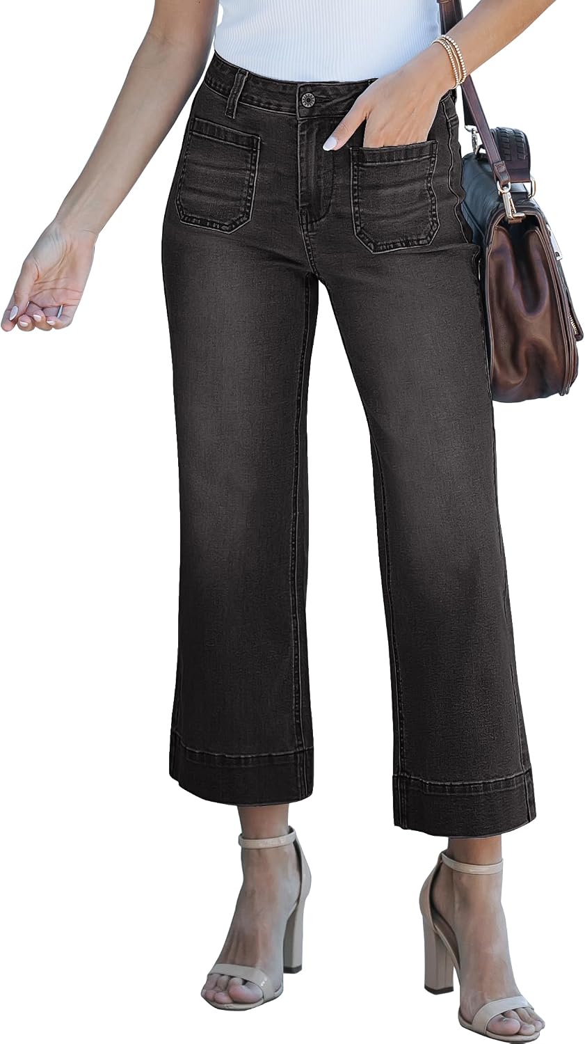 Fenna Women's White Wide-Leg Jeans – High-Rise Waist, Stretch Denim & Patch Handy Pockets