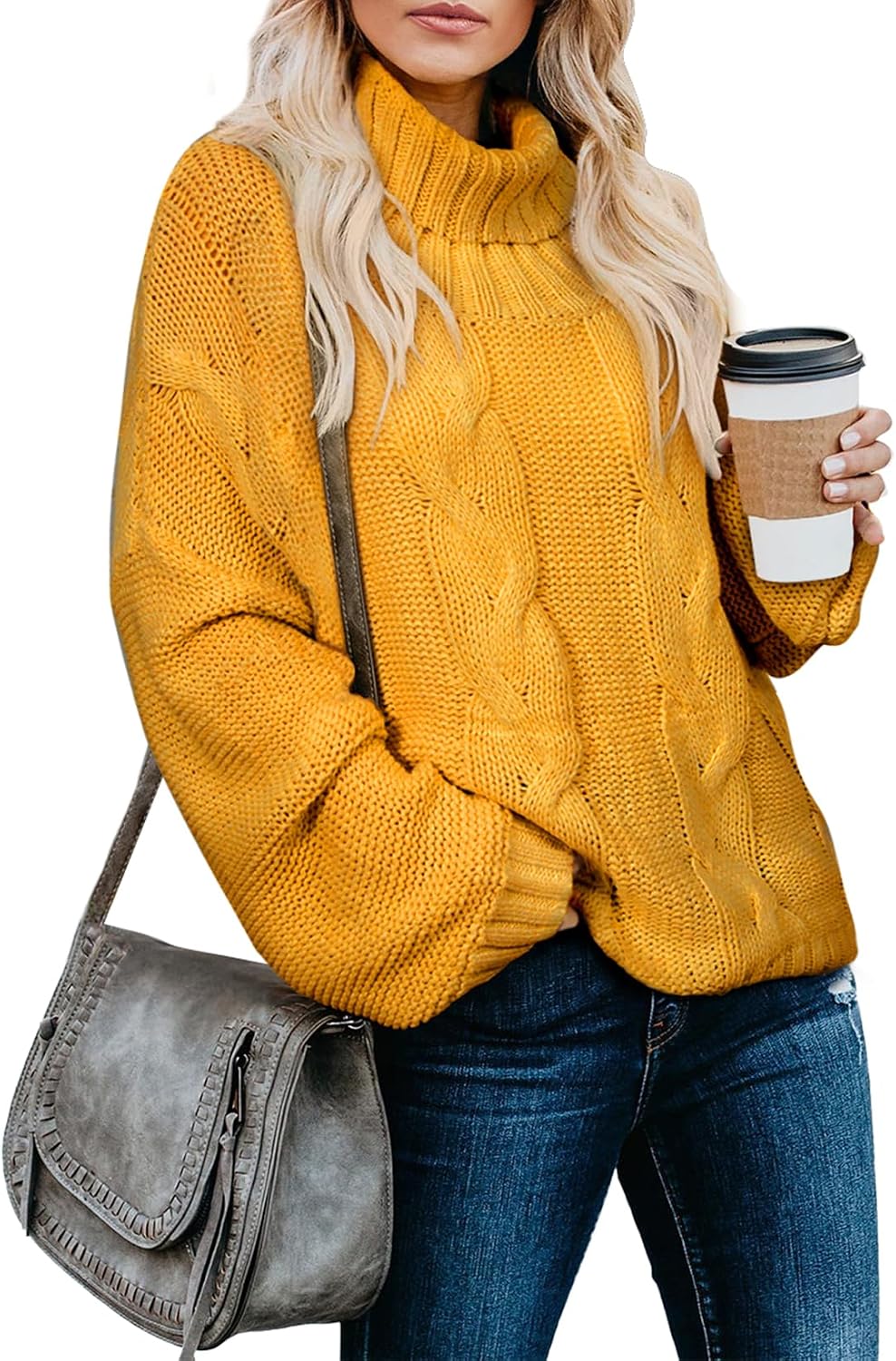 Genevra Women's Cable Knit Turtleneck Sweater – Dolman Sleeves, Cropped Fit & Ribbed Hem