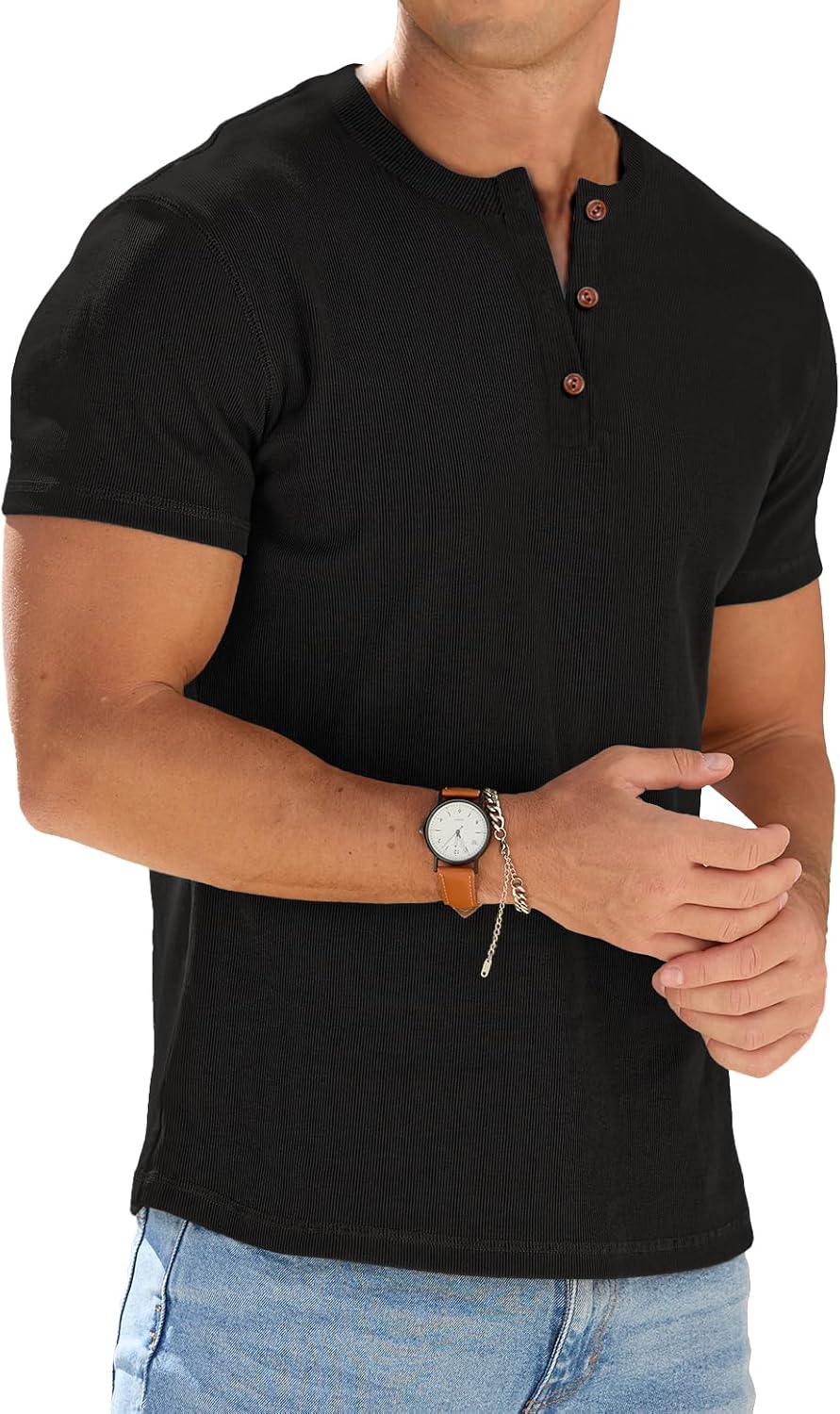 Hollis Men's Henley T-Shirt – Short-Sleeve Design, Button Neck & Tailored Fit