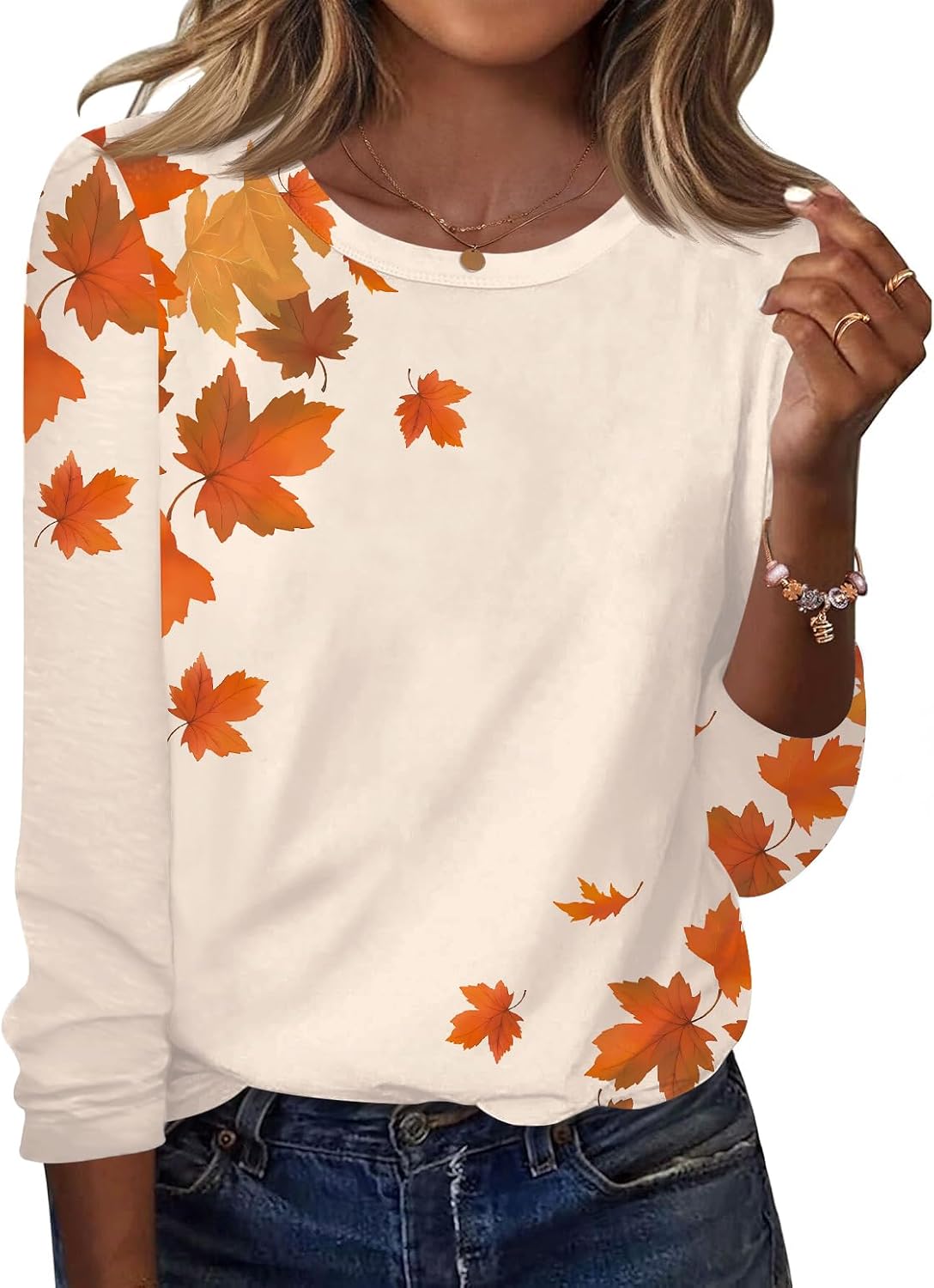 Anders Women's Printed Long Sleeve Top – Crewneck, Curved Hem & Easy Fit