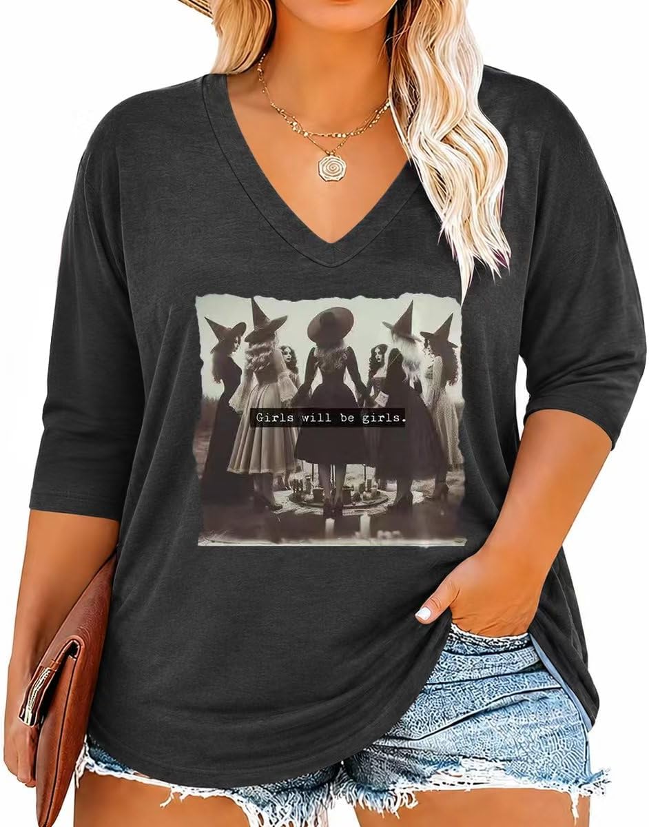 Winslet Women's V-Neckline Top – 3/4 Sleeves, Printed Design & Relaxed Plus-Size Fit