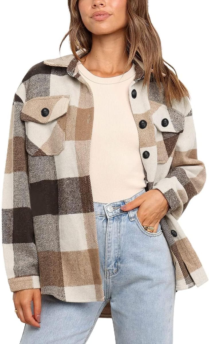 Arden Women's Plaid Shacket – Relaxed Silhouette, Button-Up Front & Front Chest Pockets