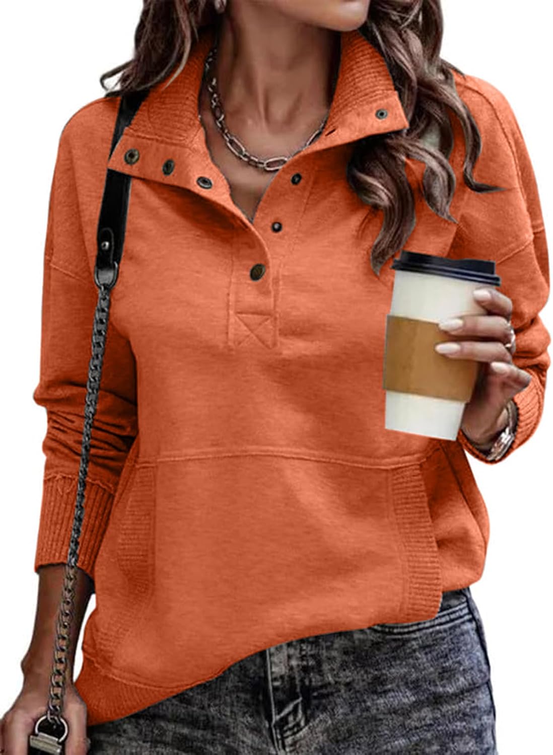 Lennox Women's Henley Sweatshirt – V-Neckline, Ribbed Texture & Comfortable Fit