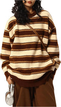 Marlowe Women's Striped Sweater – Round Neckline, Dropped-Shoulder Design & Roomy Fit