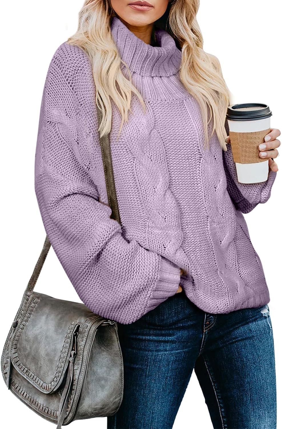 Genevra Women's Cable Knit Turtleneck Sweater – Dolman Sleeves, Cropped Fit & Ribbed Hem