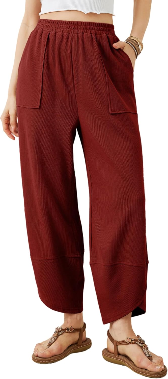 Faye Women's Wide-Leg Palazzo Trousers – Smocked Waist, Curved Hem & Side Slip Pockets