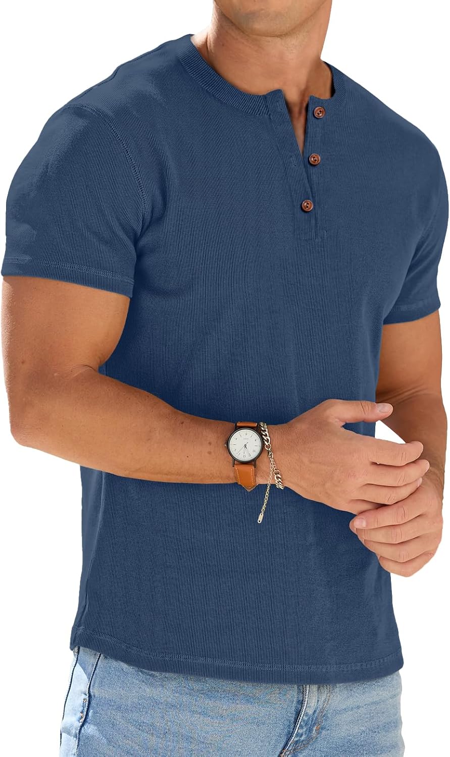 Hollis Men's Henley T-Shirt – Short-Sleeve Design, Button Neck & Tailored Fit