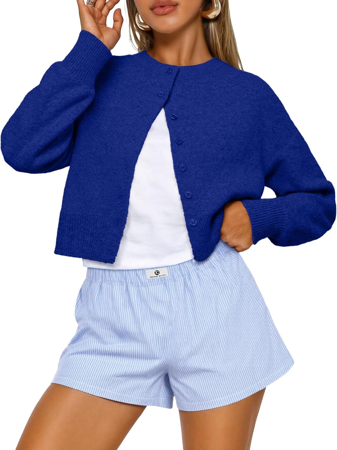 Elspeth Women's Cropped Knit Cardigan – Dropped-Shoulder Design, Boxy Fit & Plush Knit
