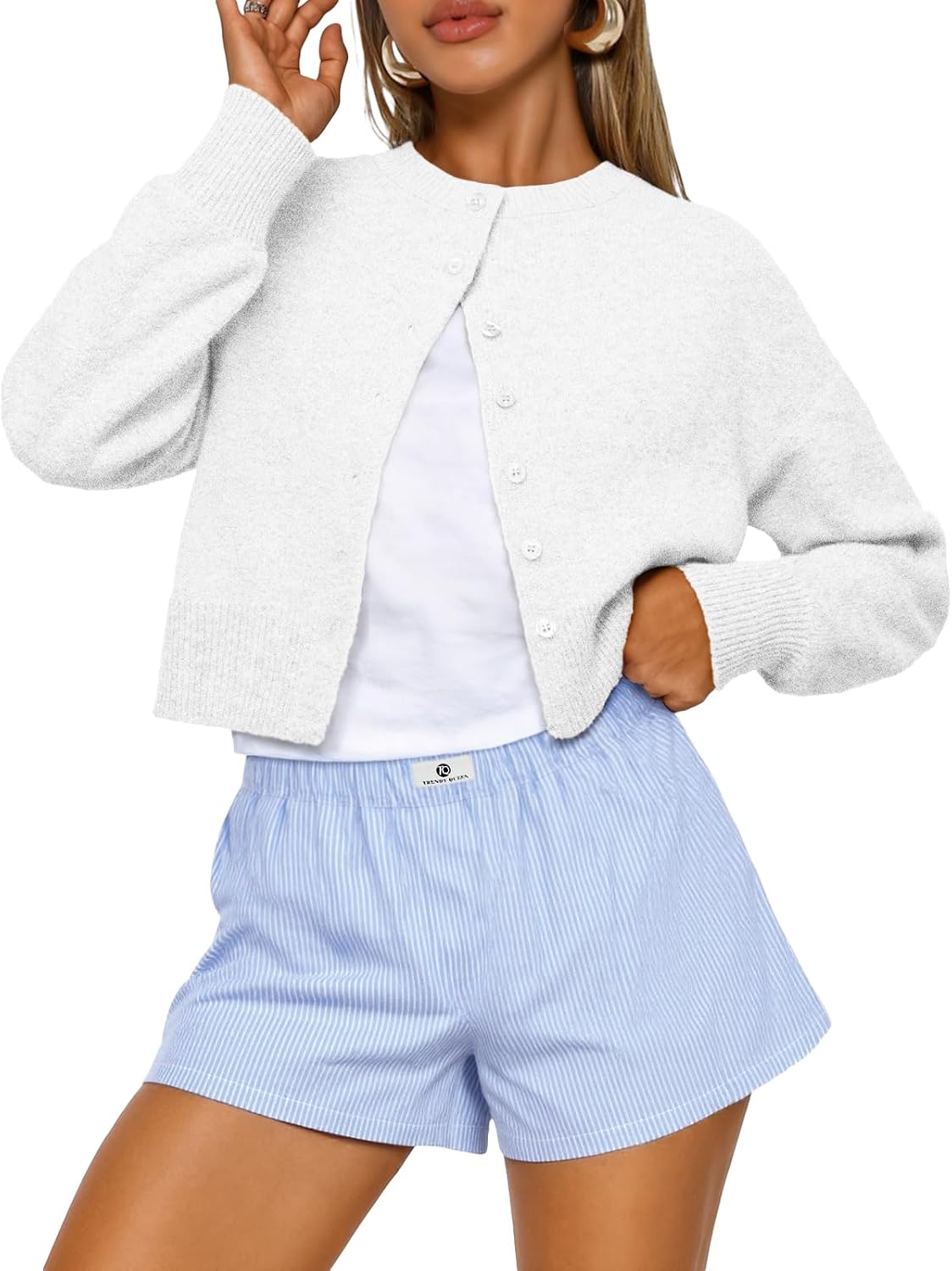 Elspeth Women's Cropped Knit Cardigan – Dropped-Shoulder Design, Boxy Fit & Plush Knit
