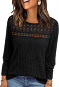 Cormac Women's Lace Ribbed Top – Crewneck, Full-Length Sleeves & Fitted Silhouette