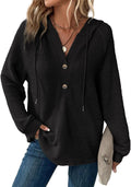 Valentina Women's Waffle Knit Hoodie – V-Neckline, Button-Up Front & Loose Silhouette