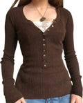 Aveline Women's Lace V-Neckline Top – Half Button-Up Front, Full-Length Sleeves & Fitted Silhouette