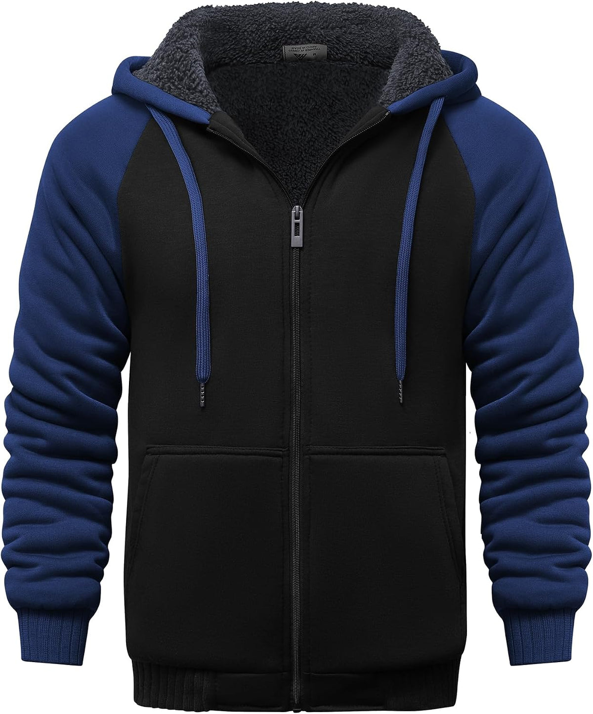 Fenna Men's Fleece-Lined Zip Hoodie – Colour Block, Full-Length Zipper & Side Slip Pockets