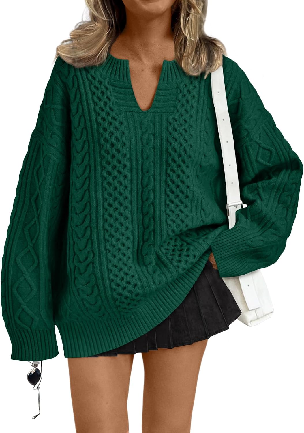 Jaylen Women's Cable Knit V-Neckline Sweater – Dropped-Shoulder Design, Ribbed Detailing & Easy Fit
