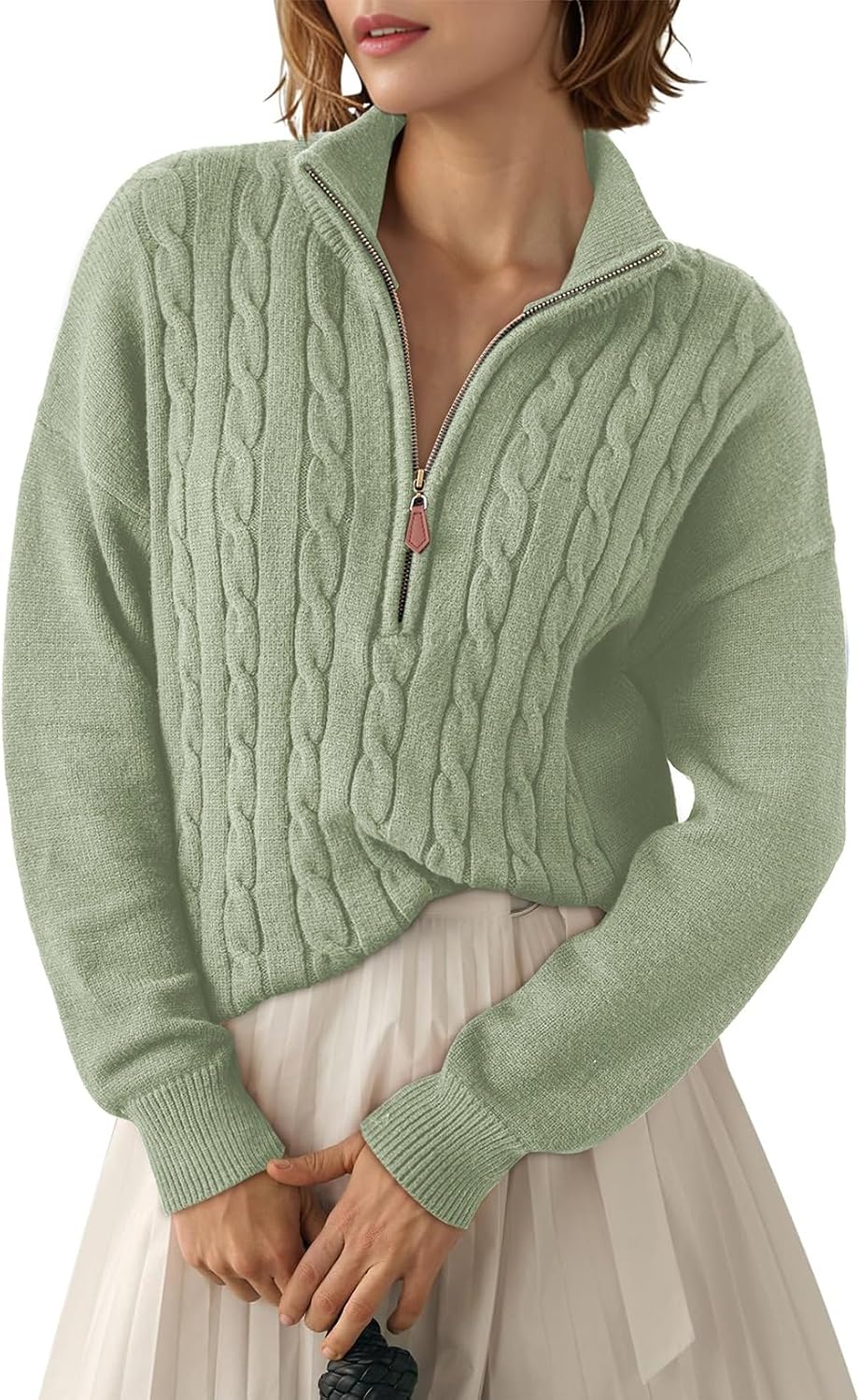 Philippa Women's Ribbed Quarter-Zip Sweater – V-Neckline, Dropped-Shoulder Design & Easy Fit