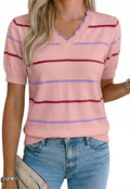 Yorick Women's Ruffle V-Neckline Knit Top – Short-Sleeve Design, Colour Block & Pullover