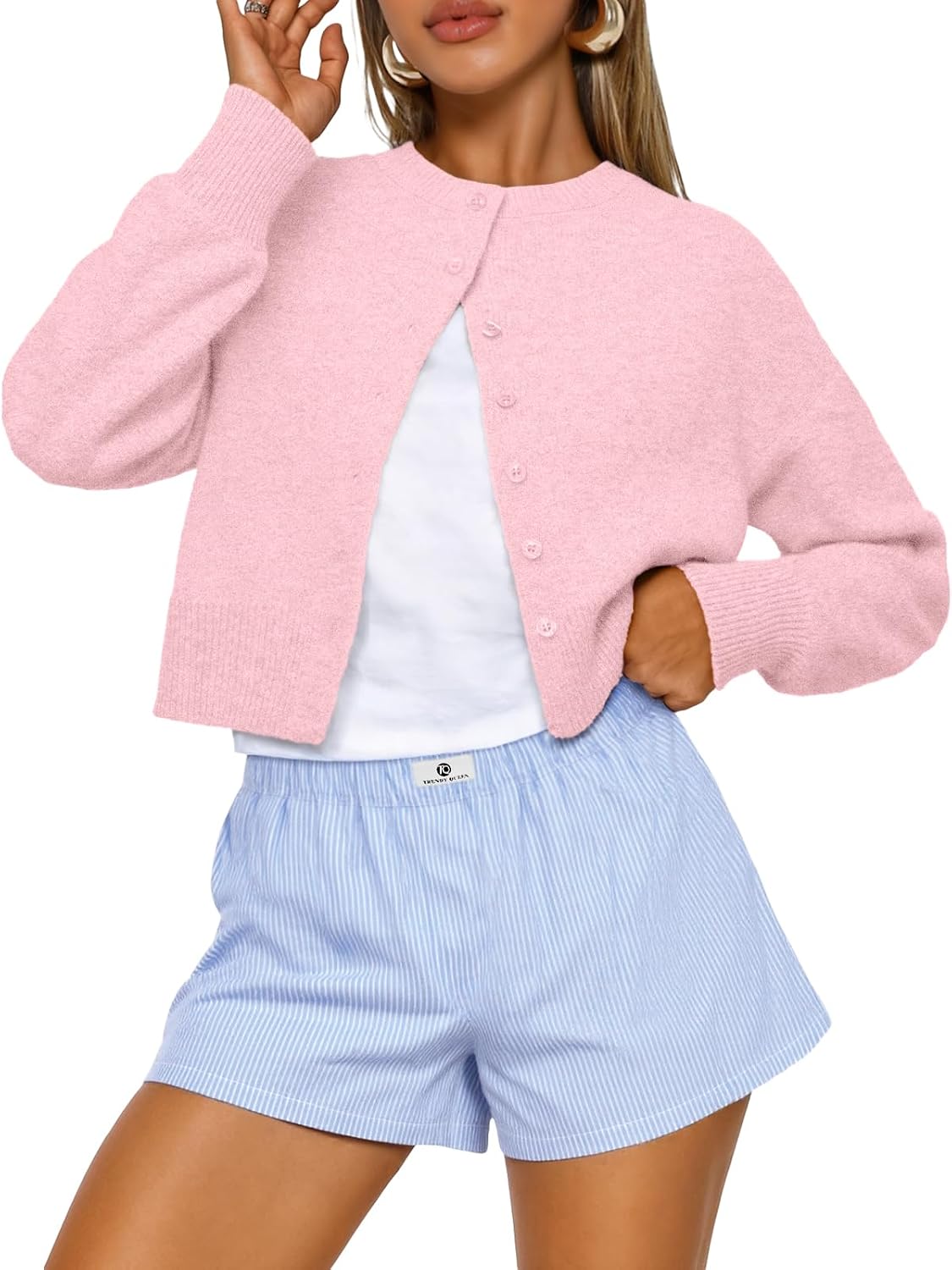 Elspeth Women's Cropped Knit Cardigan – Dropped-Shoulder Design, Boxy Fit & Plush Knit