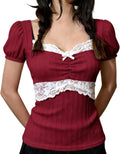 Calla Women's Lace Patchwork Top – Tailored Fit, Full-Length Sleeves & Y2K Vintage Style