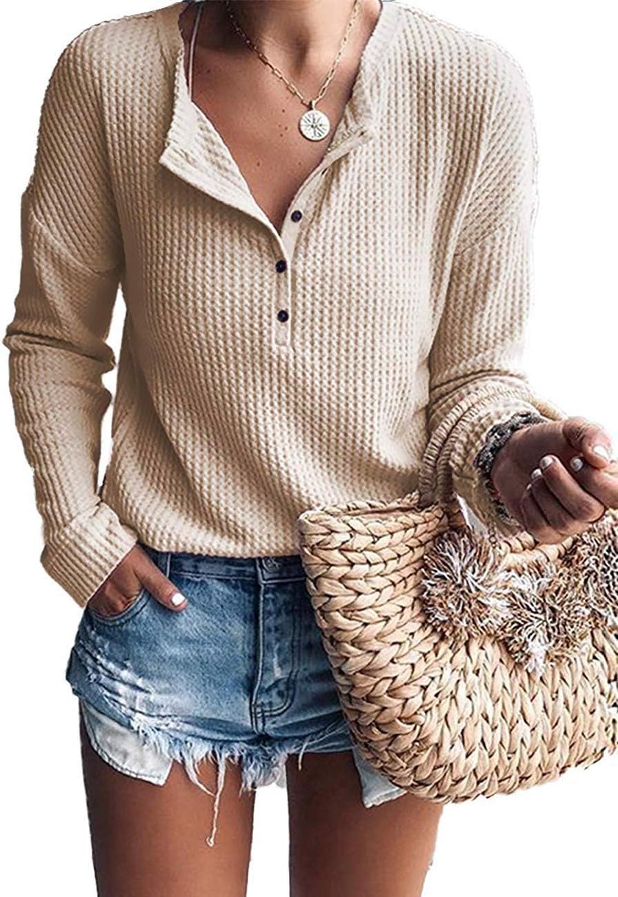 Bram Women's Waffle Knit Henley Top – V-Neckline, Dolman Sleeves & Easy Fit