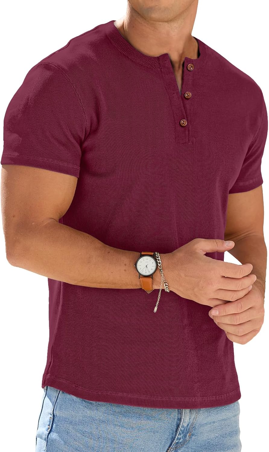 Hollis Men's Henley T-Shirt – Short-Sleeve Design, Button Neck & Tailored Fit