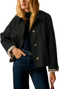 Nerys Women's Cropped Trench Jacket – Roomy Fit, Notched Lapel & Plaid Lining