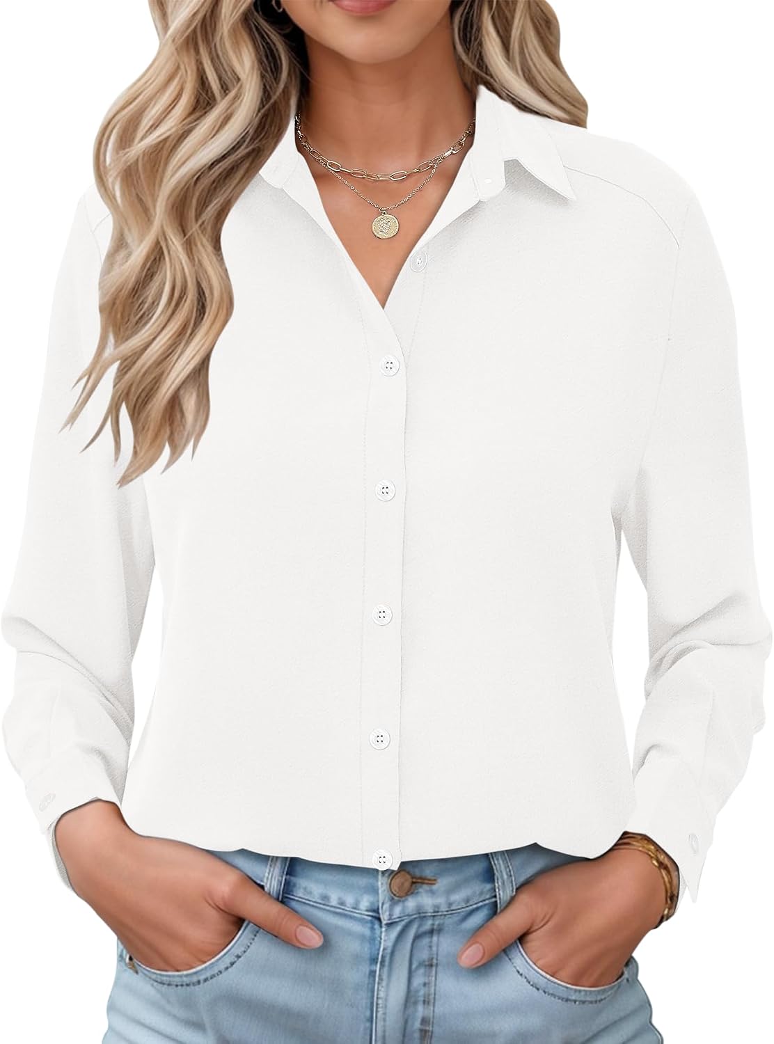 Fitzgerald Women's Gingham Shirt – Button-Up Front, Turn-Down Collar & Roll-Up Sleeves