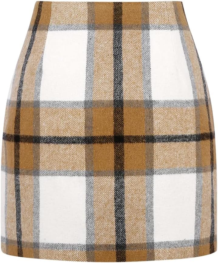 Malachi Women's Plaid Mini Skirt – High-Rise Waist, Pencil Fit & Invisible Side Zip