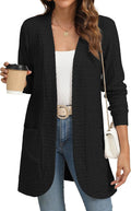Elspeth Women's Ribbed Open-Front Cardigan – Full-Length Sleeves, Relaxed Silhouette & Side Slip Pockets