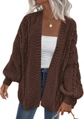 Zinnia Women's Cable Knit Cardigan – Balloon Sleeves, Dropped-Shoulder Design & Loose Silhouette