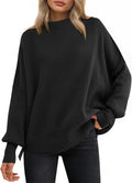 Ravenna Women's Ribbed Batwing Sweater – Round Neckline, Side Slits & Easy Fit