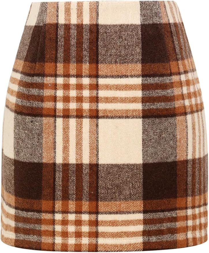 Malachi Women's Plaid Mini Skirt – High-Rise Waist, Pencil Fit & Invisible Side Zip