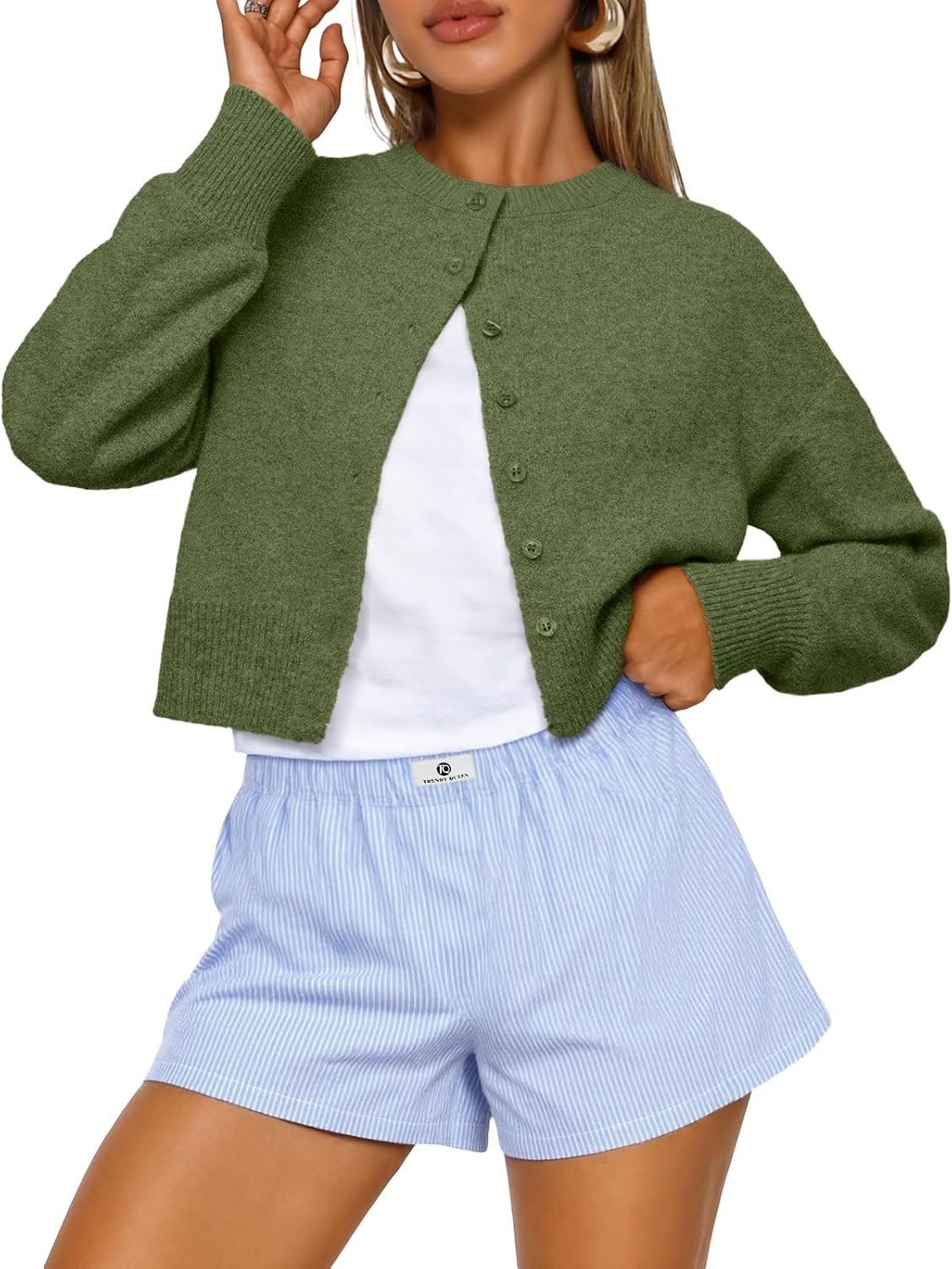 Elspeth Women's Cropped Knit Cardigan – Dropped-Shoulder Design, Boxy Fit & Plush Knit