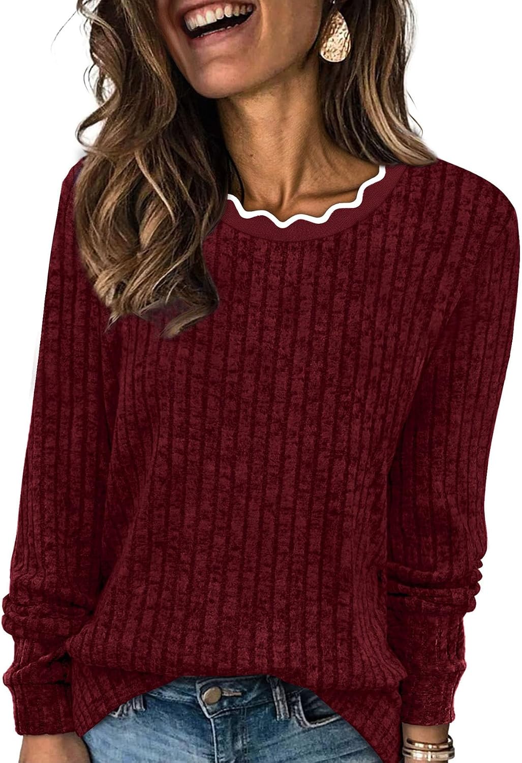 Undine Women's Scallop Neck Sweater – Full-Length Sleeves, Comfortable Fit & Plush Knit