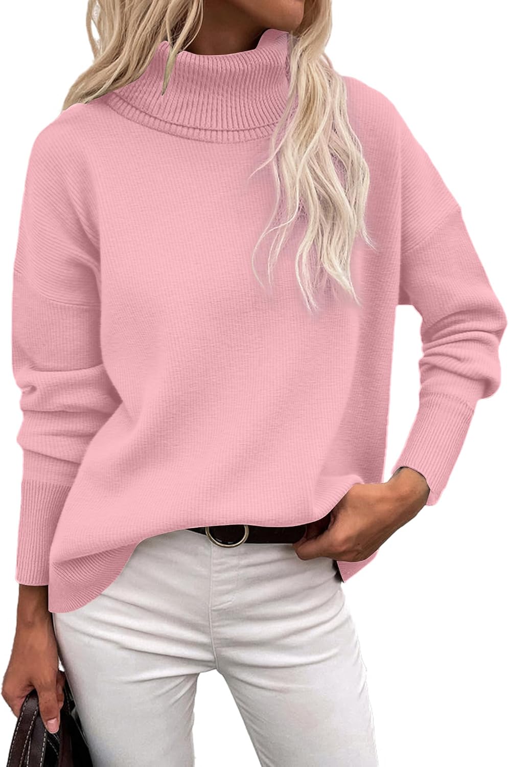 Indira Women's Turtleneck Sweater – Asymmetric Hem, Dropped-Shoulder Design & Loose Silhouette