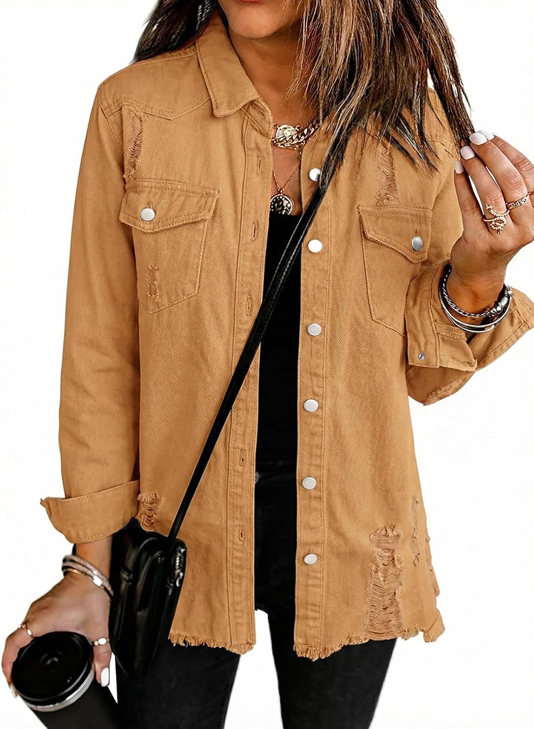 Jaylen Women's Oversized Denim Jacket – Boyfriend Fit, Button-Up Front & Side Slip Pockets