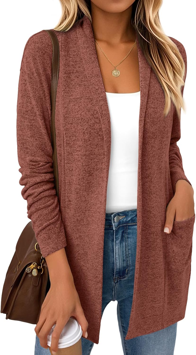 Dovie Women's Hip-Length Cardigan – Double Placket, Handy Pockets & Easy Fit