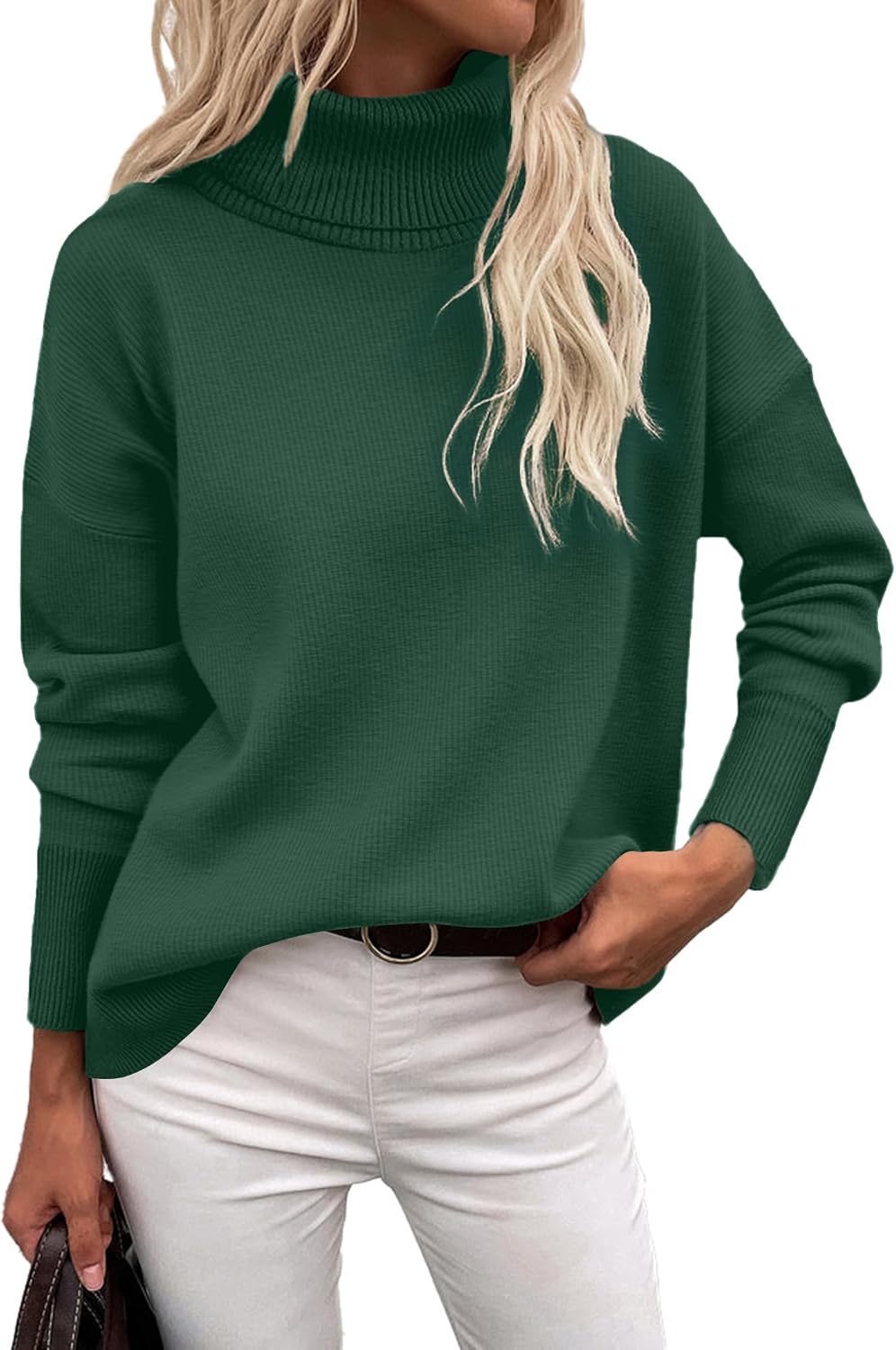 Indira Women's Turtleneck Sweater – Asymmetric Hem, Dropped-Shoulder Design & Loose Silhouette