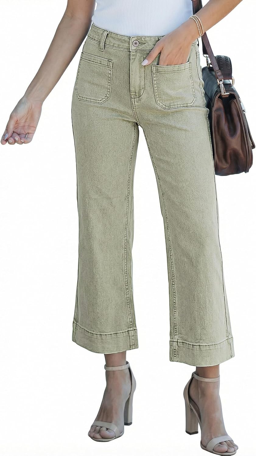 Fenna Women's White Wide-Leg Jeans – High-Rise Waist, Stretch Denim & Patch Handy Pockets