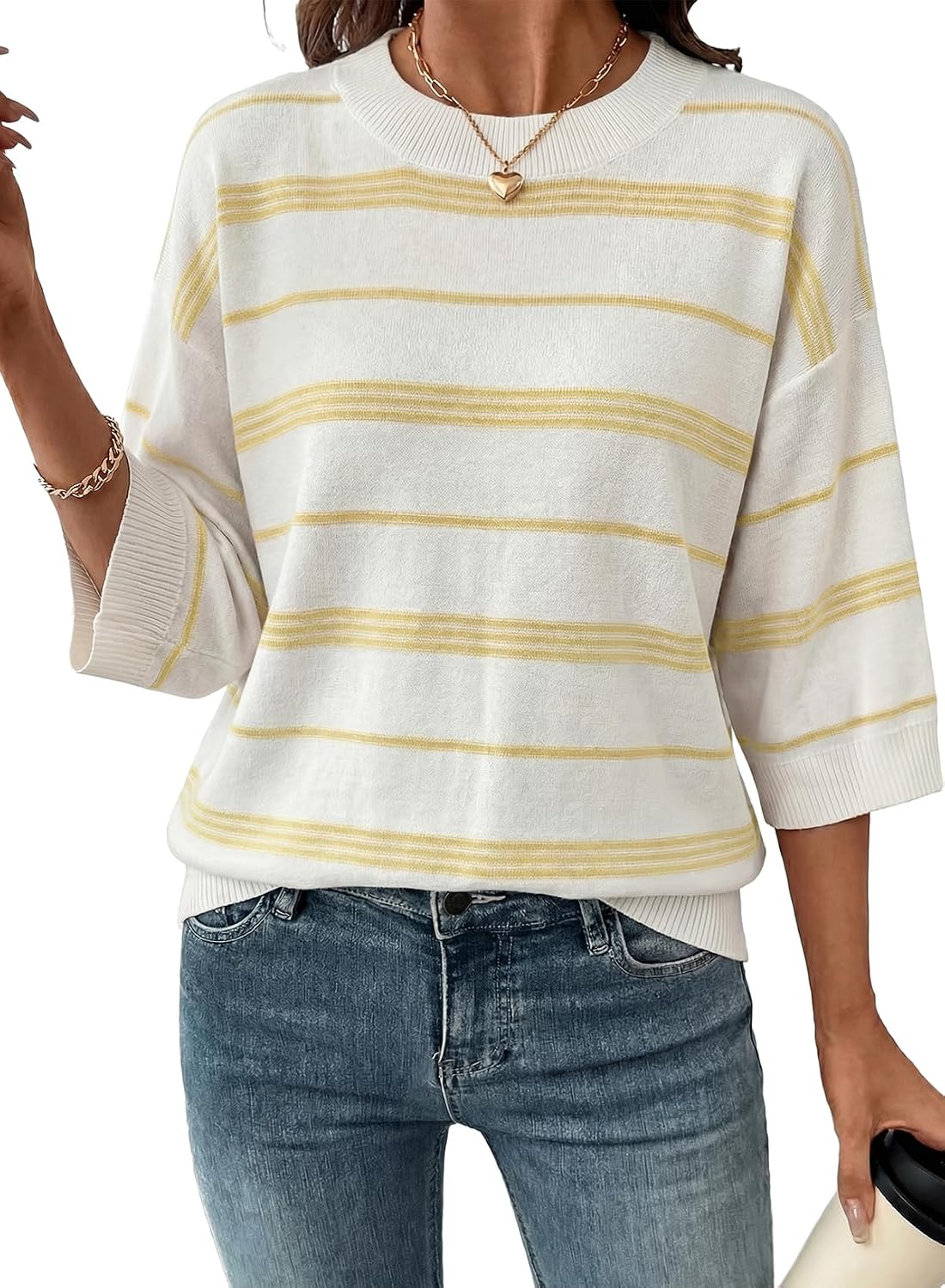 Everett Women's Colourblock Sweater – 3/4 Sleeves, Dropped-Shoulder Design & Loose Silhouette