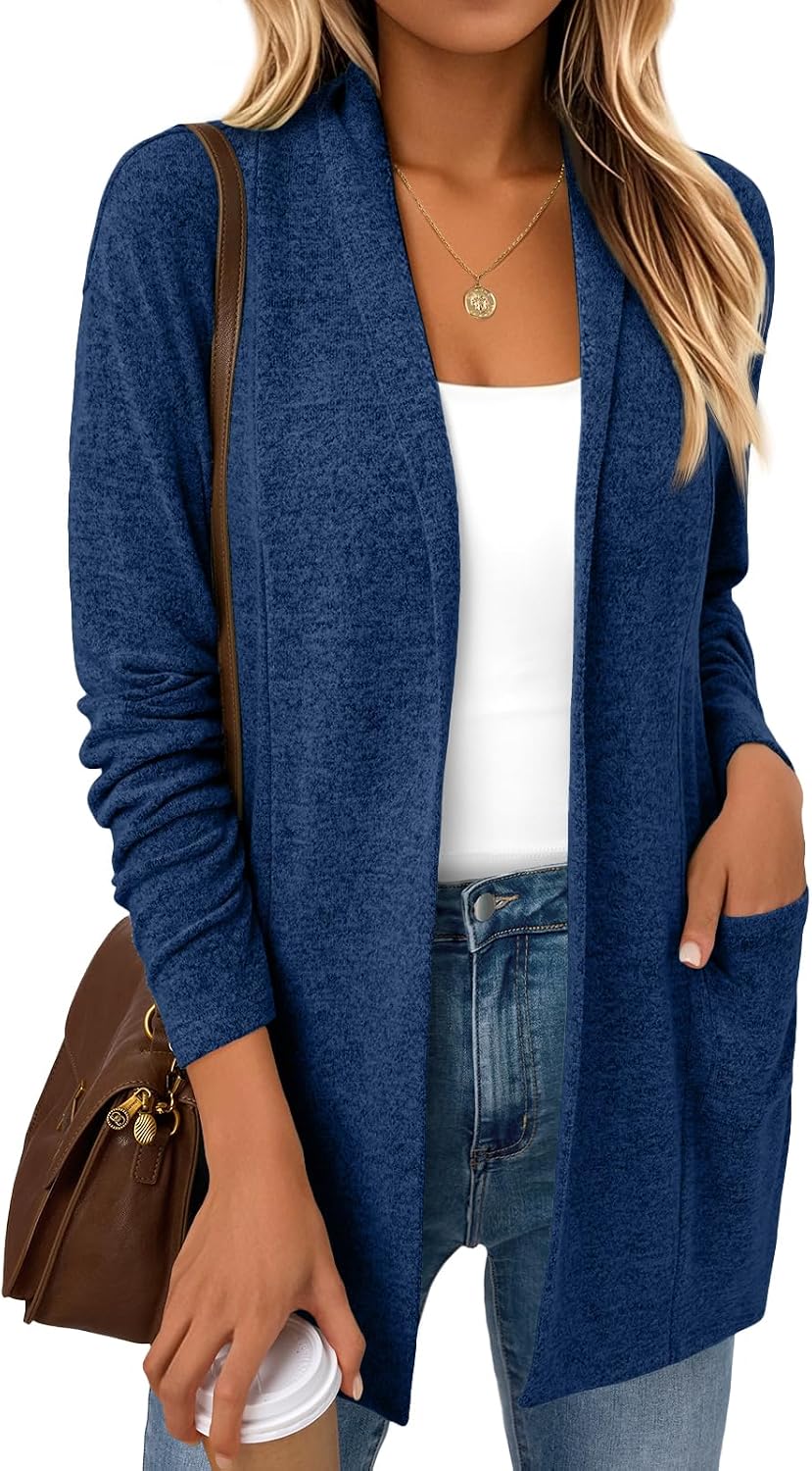 Dovie Women's Hip-Length Cardigan – Double Placket, Handy Pockets & Easy Fit