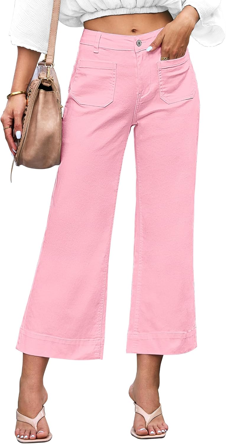 Fenna Women's White Wide-Leg Jeans – High-Rise Waist, Stretch Denim & Patch Handy Pockets