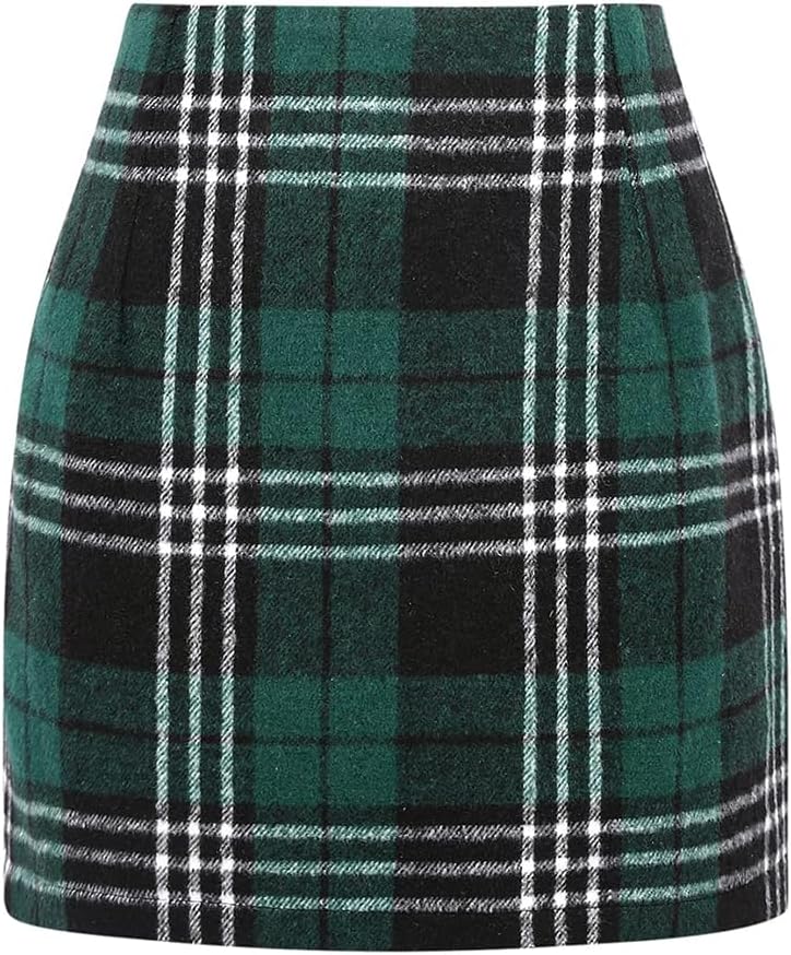 Malachi Women's Plaid Mini Skirt – High-Rise Waist, Pencil Fit & Invisible Side Zip