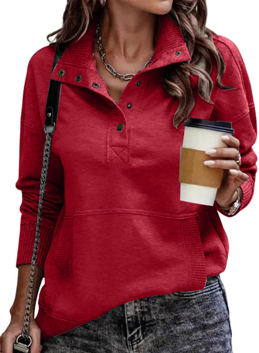 Lennox Women's Henley Sweatshirt – V-Neckline, Ribbed Texture & Comfortable Fit